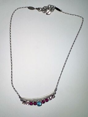 Sabika Sterling Curved Bar Necklace with Pink and Blue Stones